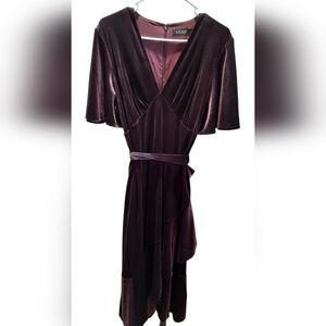 Lauren Ralph Lauren Dress Womans 18 Purple Belted Flutter Sleeve Dress Velour
